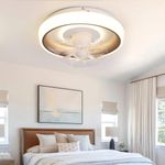 XEMQENER Modern Ceiling Fans with Lights,50CM Reversible Ceiling Fan with Remote Control & APP, 6 Wind Speeds & 2 Timings & 3 Colors Adjustable Smart Led Ceiling Light with Fan Low Profile(White)