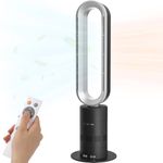 Dual-Tech Bladeless Tower Fan, Ultra-Quiet DC Motor, 2-in-1 Cooling, Heating | UL Listed PTC Ceramic Fast Heat, Auto Shutoff, Sturdy Base, Cooler and Heater Floor Fan Combo for Indoor Use, Large Room