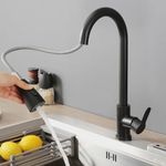 ZAIVI® Flora SS-304 Pull Down Sprayer Kitchen Hot and Cold Sink Mixer Tap with 360° Swivel Spout and Pull Out Multifunction Spray Head Faucet - Regular (FU | Black)