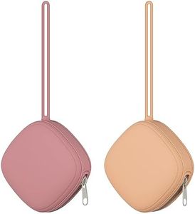 Swelive 2 Pack Silicone Pacifier Holder Case, Portable Silicone Pacifier Case for Diaper Bag, BPA Free Newborn Baby Pacifiers Silicone Pouch for Boys & Girls (Apricot+Powder Rose)