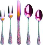 Runfly Vintage Carved Rainbow Stainless Steel 20 Pieces Flatware Set, Colorful Silverware Set, Modern Embossed Cutlery Set Utensils Including Fork Spoon and Knife