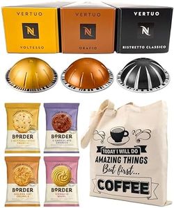 Nespresso Vertuo Coffee Capsules Espresso Selection - Voltesso, Orafio, Ristretto Classico - 3 Boxes (30 Pods) Bundled with Border Biscuits & Giftable Tote Bag