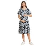 MomToBe Women's Rayon Maternity Knee-Length Dress/Pregnancy Dress/Easy Breastfeeding Knee-Length Dress/Western Knee-Length Dress With Zippers For Nursing Pre And Post Pregnancy(Waterborne Grey,Large)