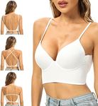 GMUMU Low Back Bras for Women Push Up Backless Bralette with Multiway Convertible Strap for Low Cut Dress, White, Small