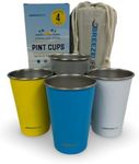 Breeze Life Stainless Steel Metal Cup Drinking Tumblers, Stackable, Shatterproof, Great for Camping, Outdoor Picnic, Festivals, BBQ Tailgating, 4-Pack, Blue, Gray, Yellow, White.