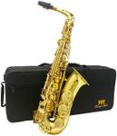 Triumph Alto Saxophone Lacquer Gold E Flat 6430L, Beginners Kit, Mouthpiece, Neck Strap, Cleaning Cloth & Rod, Gloves, Hard Carrying Case w/Removable Straps