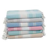 Lane Linen Beach Towel for Women, Turkish Beach Towels Set of 6, Pre-Washed, No-Shrink Sand Free Beach Towels Large, Quick Dry, Lightweight Travel Towel, Soft Beach Bath Towel, 39"x71" - Multi Colors