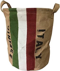 Coralpearl Burlap Woven Storage Basket Collapsible Vintage, Round Jute Food Toy Bucket Organizer with Handles, Small Linen Patriotic Decor Bin for Shelf Table Desk Top, 24cm D.X 30cm H (Italy Flag)