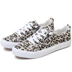 Obtaom Women's Play Fashion Sneaker White Color Washed and Leopard Canvas Slip on Shoes, Leopard Canvas, 6