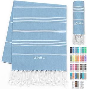 LeStoff Turkish Towel 100% Organic Cotton Prewashed 38"x71" Ultra Soft Highly Absorbent Quick Drying Beach Pool Bath Yoga Gym Sauna Travel SPA Eco-Friendly Blanket Fouta Peshtemal - (Light Blue)
