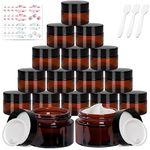 Yishik 1 oz Amber Glass Jars with Lids,15 Pack Empty Cosmetic Containers with Inner Liners and Black Lids,30ml Refillable Round Cream Jars for Lotion,Beauty Products