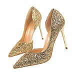 Dress First Womens Fashion Closed Toe Classic Pumps, Gold, 9