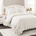 Lush Decor Ella Shabby-Chic Ruffle Lace 3-Piece King Comforter Set (White)