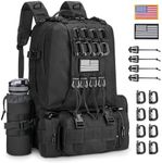 EZshoot Tactical Backpack for Men 60L Large Tactical Military Backpack Army Assault Pack Bug Out Bag Molle Bag with Water Bottle Holder for Outdoor Hiking Camping Hunting Detachable Rucksack Black