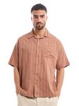 BEYOUNG Dark Peach Half Sleeve Cuban Collar Shirt for Men