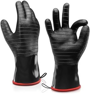 Heat Resistant BBQ Gloves, Long Sleeve, Textured Grip to Handle Wet, Greasy or Oily Foods Fire and Food Safe Turkey Fryer Oven Mitts for Smoker, Grills and Barbecue (Medium 18")