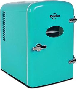 Koolatron Retro 4L 6 Can Portable Mini Fridge, Compact Car Refrigerator, Skincare Cosmetic Beauty Makeup Personal Cooler 12V and AC Cords Desktop Accessory for Bedroom Home Office Travel (Aqua)