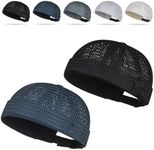 INDIGO WHALES 2 Pack Men's Breathable Brimless Hat, Lightweight Mesh Skull Cap for Summer Outdoor Wear (Black+Blue)
