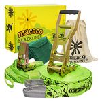 Macaco Slackline Kit 26m Long with training line | Extra long ratchet for More Tension and Bounce | Slack Line for fun stuff with Outside Toys | Forest School Equipment | Circus Skills Equipment