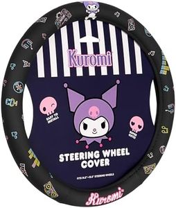 Sanrio Hello Kitty and Friends Kuromi Black Car Steering Wheel Cover, Universal Fit Cute Accessories for Women Stylish Decor Gifts Hello Kitty Accessories - Fits Standard Wheels 14.5"-15"