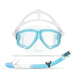 PRODIVE Premium Dry Top Snorkel Set for Kids - Tempered Glass Diving Snorkel Mask, Anti-Fog Lens, Easy Adjustable Strap, Waterproof Snorkel Dry Bag Included - Snorkeling Gear for Kids (Aqua)