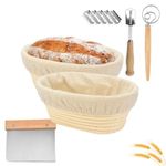 Bread Proofing Basket Oval,2PCS 10 in/25cm Large Banneton Brotform Rising Proving Bowl,100% Natural Rattan Sourdough,for Professional Home Bakers,750g Dough,Linen cloth Liner,Dough Scraper,Dough Whisk