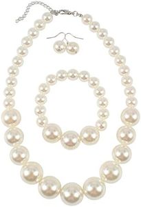 KOSMOS-LI Women's Large Big Simulated Ivory Pearl Statement 19" Necklace Bracelet and Earrings Jewelry Set