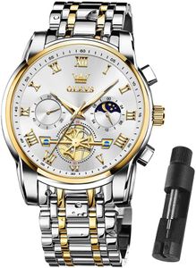 OLEVS Watch Men,Mens Watches Silver Gold Watches for Men Big Face Classic Waterproof Chronograph Luxury Business Stainless Steel Classy Casual Mens Wrist Watch for Men Large Face Original Watches,relojes para hombres