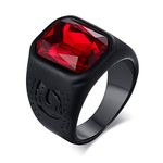 Aotiwe Men Rings Stainless Steel Thin, Men Anniversary Jewelry Inlaid Red Rhinestone Black Red Size P 1/2