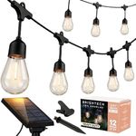 Brightech Ambience Pro Solar Powered Outdoor String Lights - Commercial Grade 27 Ft Waterproof Patio Lights with 12 Edison Bulbs, Shatterproof LED String Lights for Patio - 2W, Soft White