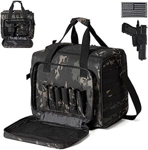 DBTAC Gun Range Bag Large | Tactical 4+ Pistol Shooting Range Duffle Bag for Handguns and Ammo with 2X Removable Hook & Loop Divider for DSLR | US Flag Patch + Universal Holster Included (Black Camo)