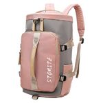 Storite Nylon 25 Cms Small Imported Lightweight Waterproof Duffle Bag, Rucksack Travel Bag, Backpack Carry Luggage BagPink/Grey - (43 x 25 x 26 CM)