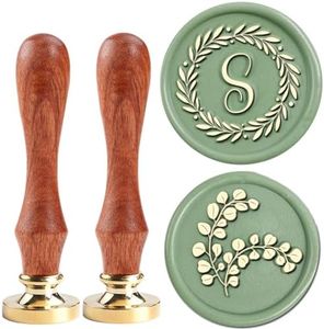 YOLAKIS Initial S Wax Seal Stamp Olive Alphabet S Sealing Stamp and Eucalyptus Wax Stamp Brass Head Decorate Christmas Cards Envelope Gift Wrap Wedding Theme Party Invitation (S)