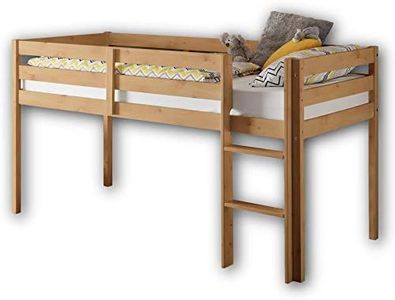 Stella Trading KENI Hochbett mit Leiter & 90 x 200 cm Liegefläche - Platzsparendes Kinder Etagenbett aus massiver Kiefer, natur - 97 x 113 x 207 cm (B/H/T)