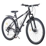 BSTSEL 29 Inch Mountain Bike 17.5 Inch Aluminum Frame With Lockout Suspension Fork Mountain Bicycle 21 Speeds with Dual Disc-Brake Suitable (Black, Mudguard style)