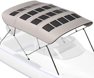 BougeRV Bimini Tops for Boats with 200W Solar Panel, 4 Bow 600D Bimini Top, 24V 25% High-Efficiency Flexible Panel, Waterproof Marine Canopy with Mounting Hardware & Rear Support Poles