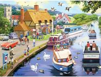 Bits and Pieces - 300 Piece Jigsaw Puzzle for Adults - 18" x 24" - A Lazy Evening on The River - 300 pc Large Piece European River Boats Jigsaw by Kevin Walsh