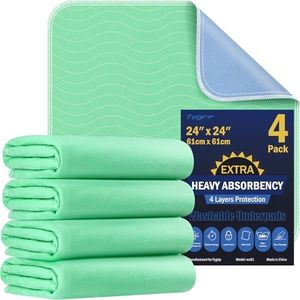 4 Pack 24” x 24” Extra Heavy Absorbency Washable Underpads