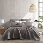 Brielle Home Ravi Stone Washed Solid Diamond Stitched Quilt Set, Twin/Twin XL, Grey