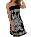 IMAGINE Women's Summer Dress Strapless Floral Print Bohemian Casual Mini Cover up Beach Dress Black