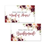 Burgundy Floral Bridesmaid Proposal Mini Champagne Bottle Labels - Set of 12