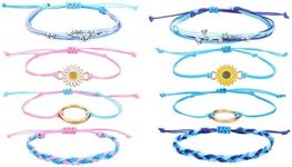 Caiyao 4 Pcs Summer Surfer Wave Anklet Bracelets Adjustable Strand Braided String Rope Bracelets Waterproof Handmade Sunflower Bracelets Anklets Jewelry for Women, 8 5 inch, Metal, rope