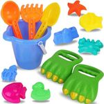 Liberty Imports Dinosaur Sand Digger Scoop Claw Beach Toy Set - 13 Piece with Bucket, Shovels, Rakes, Molds (Assorted Colors)