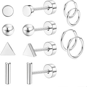 Piercing Oreja Acero Quirurgico 6 Pares Pendientes Acero Quirurgico Pendientes Acero Pendientes de Aro de Cartílago Hipoalergénicos para Mujeres y Hombres Puede Usarse Como Regalo