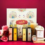 Mellow Sundaram Gift Box | Lip Treatment-12g, Rose water-100ml, Marigold & mint Facewash-100ml, Chocolate almond Scrub Soap 100g, Herbal Shampoo-100ml, Herbal Conditioner-100ml, Wooden neem comb