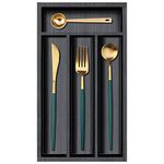 Small Cutlery Tray Narrow Wooden Silverware Organizer 11.8" x 6.7" Spoon Drawer Kitchen Utensil Tray for Drawer Insert Bamboo Cutlery Drawer Organizer Black Wood Silverware Tray Flatware Organizer