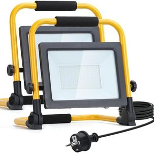 Aigostar Foco de Trabajo LED 50W,4480LM,Foco LED Portátil con Giratorio 360º,Impermeable,Soporte plegable,para Uso en Interiores y Exteriores,para Obra, Taller, Garaje,6500K Luz Blanca,2 piezas