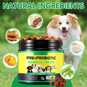 Dog Probiotics Chews – 120 Count Digestive Supplement for Pets