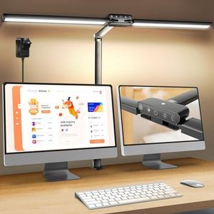 Rimposky Desk Lamp, LED Architect Desk Lights Home Office Monitor Light 78cm, 24W Clamp Desk Lamp Double-Head for Reading Workbench Painting, Auto Dimming Sensor, 5 Colors/Brightness, 40 Mins Timer