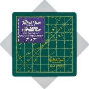 The Quilted Bear Rotating Cutting Mat - 7" x 7" Square Self Healing 360° Rotating Cutting Mat with Innovative Locking Mechanism for Quilting & Sewing Your Choice of Size & Colour Available! (Green)